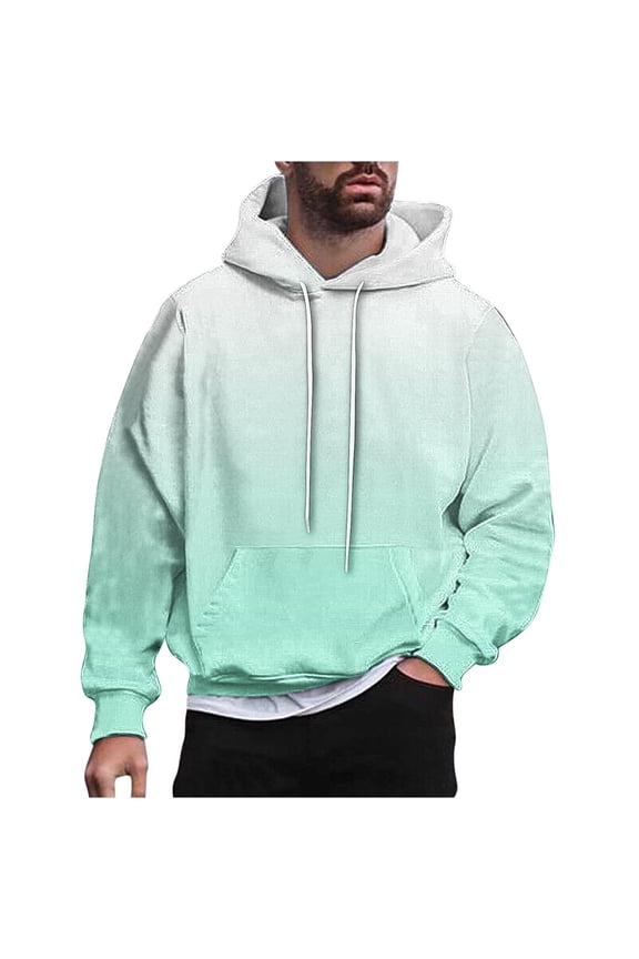 Gradient Hoodies Sweatshirts for Men Big and Tall Pullover Sweatshirt Long Sleeve Hooded Outdoor Streetwear Tops With Kangaroo Pocket Green,L