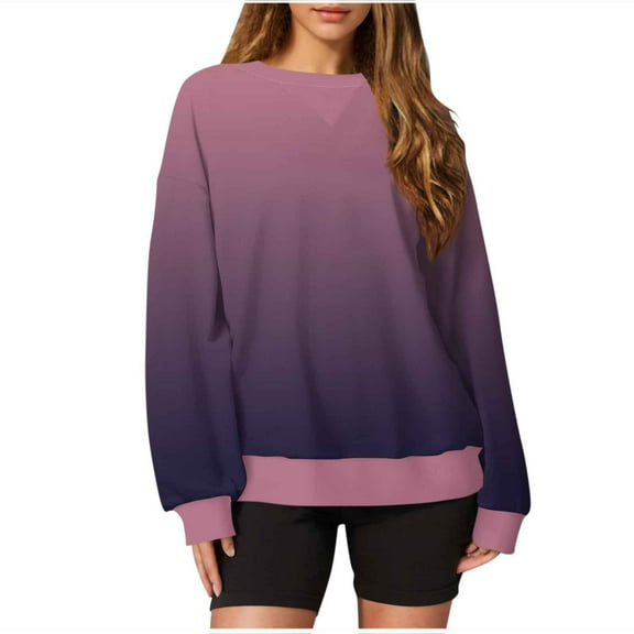 BXINGOHAI Gradient Sweatshirts for Women Fall Winter Fitting Pullover Tops Long Sleeve Crewneck Shirts 2024 Fashion Sweatshirt Under $10 Wine,L