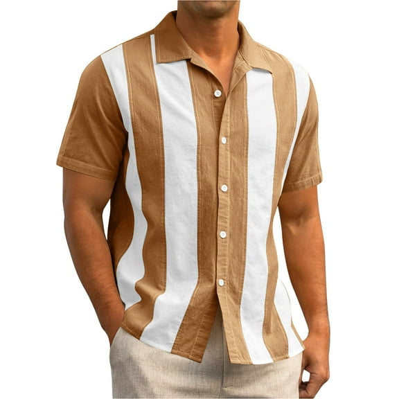 BXINGOHAI Hawaiian Bowling Mens Shirts Short Sleeve Summer Color Block Beach Shirt With Pockets Casual Button Down Shirts for Men Today Sales Khaki,XL