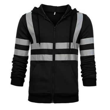 BXINGOHAI High Visibility Safety Hoodie for Men,Reflective Zippered Hooded Sweatshirt Outdoor Work Jackets With Pockets Today Sales Black,XXL