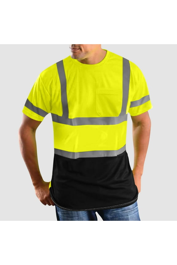 High Visibility Shirts Safety T Shirts with Reflective Strips and Pocket Short Sleeve Mesh Hi Vis Construction Work Class Shirt Green,XXL