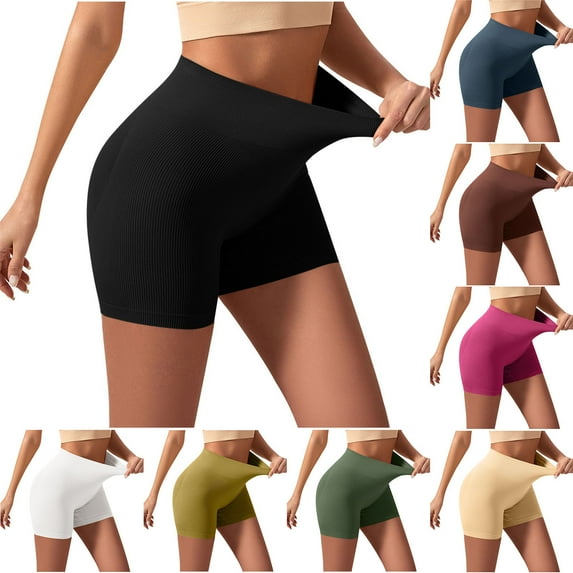 BXINGOHAI High Waisted Biker Shorts for Women Tummy Control Fitness Athletic Workout Running Yoga Gym Shorts White,M