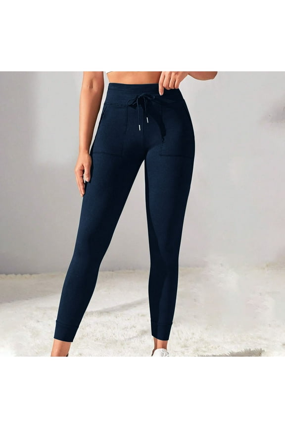 High Waisted Leggings for Women Soft Athletic Tummy Control Pants for Running Yoga Workout With Pockets Today Navy,XXL