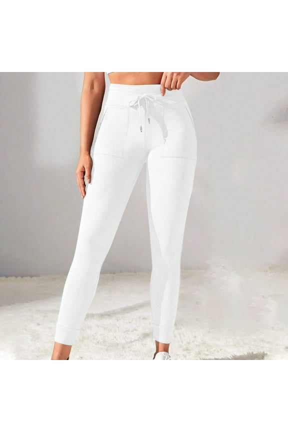 High Waisted Leggings for Women Soft Athletic Tummy Control Pants for Running Yoga Workout With Pockets Today White,L