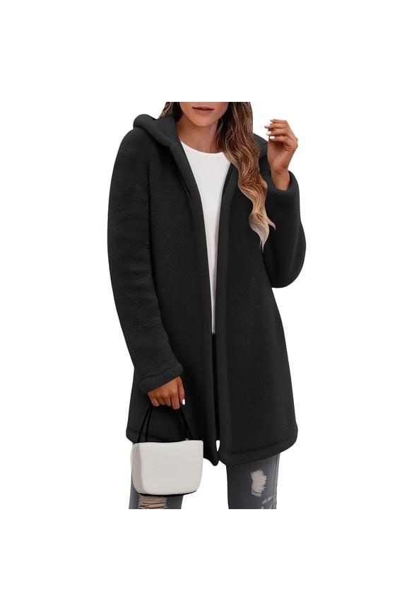 Hooded Cardigan for Women, Oversized Sweatshirt Fuzzy Fleece Blanket Hoodie Jacket Black 2XLL