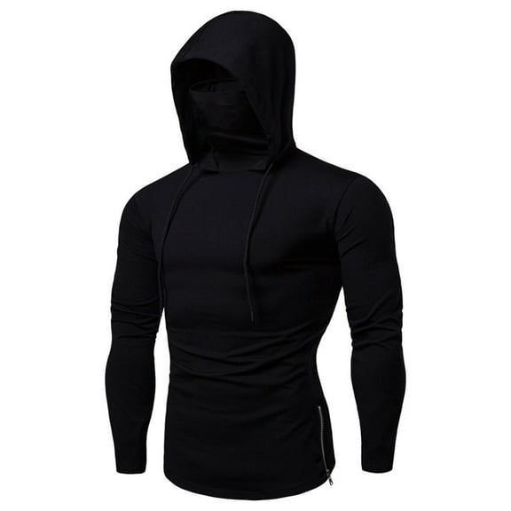 BXINGOHAI Hooded Sweatshirts With Mask For Men Solid Pullover Shirts Outdoor Casual Hoodies Tactical Fishing Sweatshirt Today Black,L