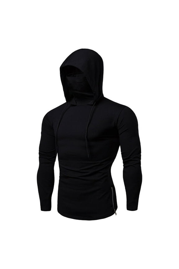 Hooded Sweatshirts With Mask For Men Solid Pullover Shirts Outdoor Casual Hoodies Tactical Fishing Sweatshirt Today Black,L