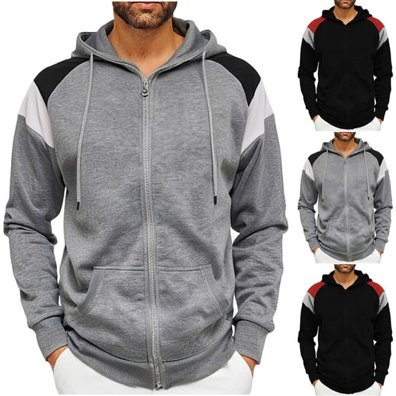 BXINGOHAI Hoodies for Men Zip Up Hoodie Drawstring Casual Long Sleeve Pocket Hooded Sweatshirts Today Sales Gray,2XL