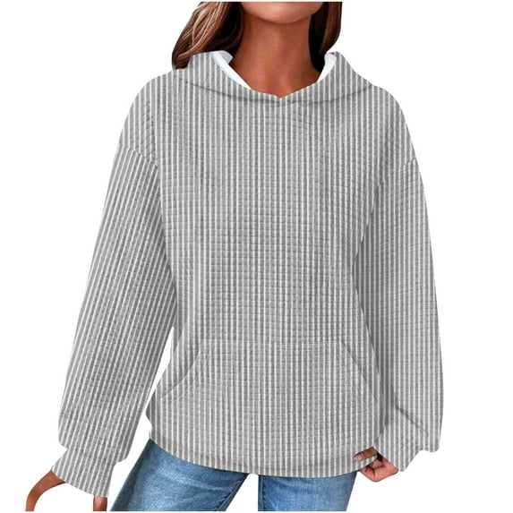 BXINGOHAI Hoodies for Women Casual Pullover Waffle Long Sleeve Drawstring Hooded Sweatshirt With Pocket Black,XXXL