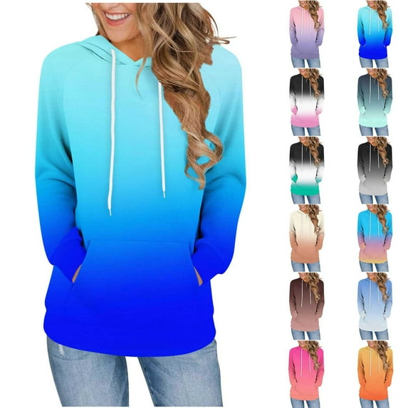 BXINGOHAI Hoodies for Women Lightweight Long Sleeve Sweatshirt Loose Fit Color Block Tunic Tops with Pockets Sky Blue M