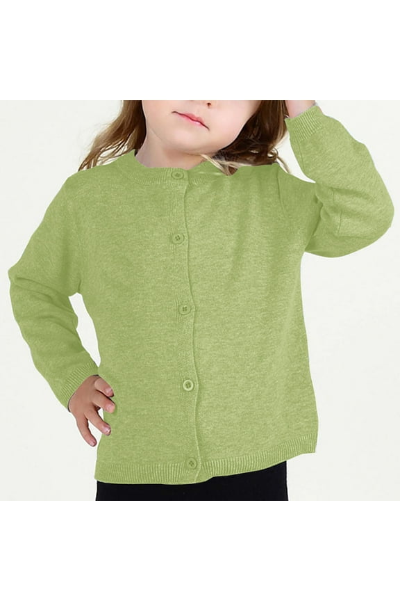 Jackets for Toddler Girls Crewneck Cardigan Solid Cotton Long Sleeve Button Sweater Uniform Little Girls Back To School Sweaters Green,8 Years
