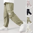 thumbnail image 1 of BXINGOHAI Kid Boys Fall Cargo Pants Elastic Waist with Pockets Lounge Joggers Trousers for Girl White 10-11Years, 1 of 8