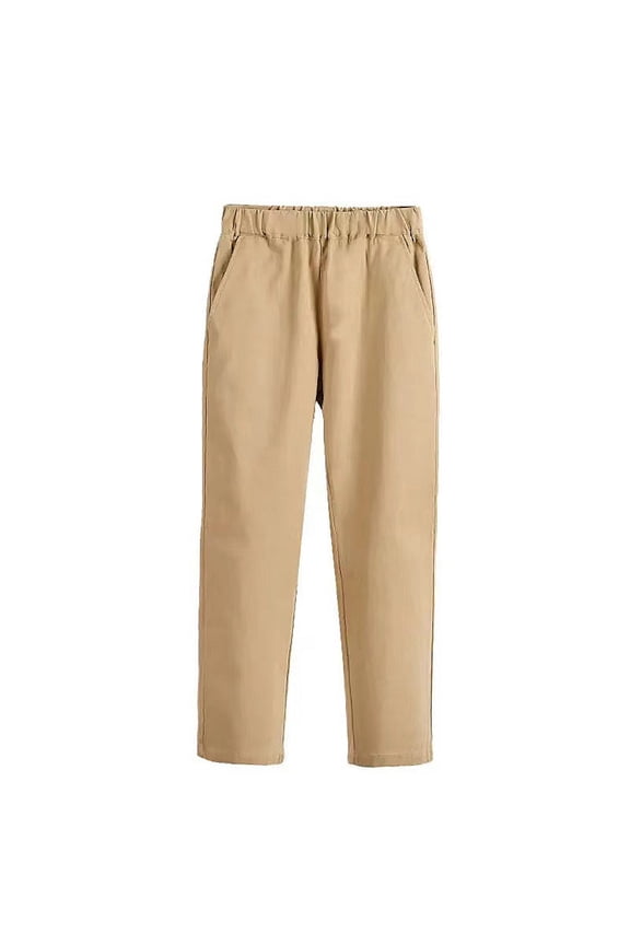 Kids Boys Girls Dress Pants Toddler Solid School Unform Pants Slim Fit Elastic Long Nylon Pants With Pockets Khaki,3 Years