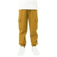 thumbnail image 1 of BXINGOHAI Kids Cargo Pants Boys Solid Cotton Work Pants Multi Pockets Children's Place Pants Casual Outwear Pants Fall Savings Gold,9 Years, 1 of 6