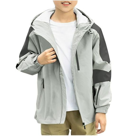 BXINGOHAI Kids Clothing Boy's Casual Hoodies Jacket Color Block Long Sleeved Hooded Jacket Fall Winter Parkas Outwear With Zip Pockets Gray,10 Years