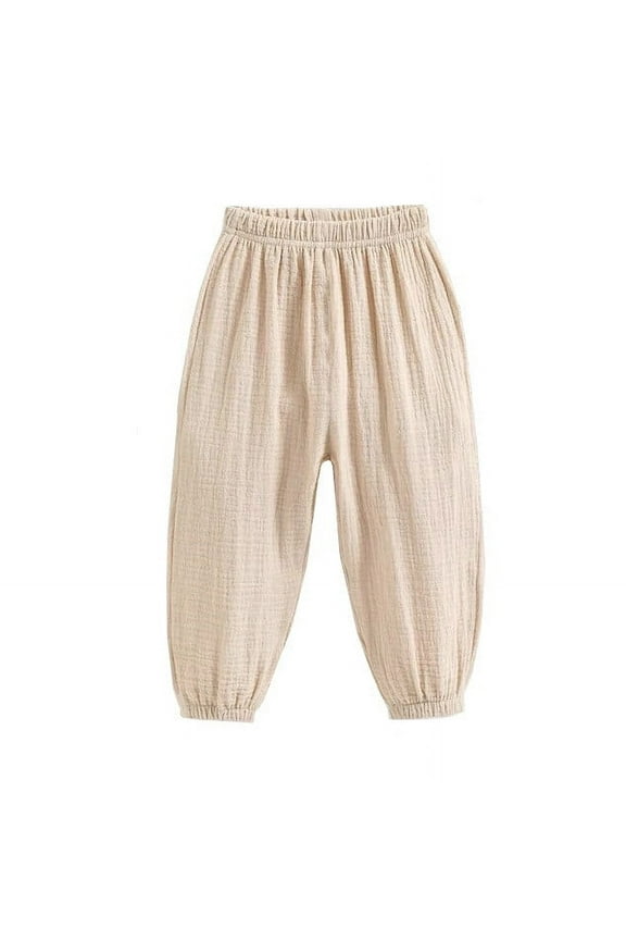 Kids Cotton Bloomers Trousers Unisex Boys Girls Harem Pants Elastic Basic Loose Long Baggy Pants Toddler Clothes Beige,1-2 Years