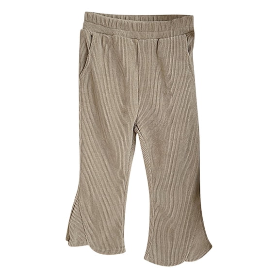 BXINGOHAI Kids Cotton Pants Toddler Girls Solid Flare Pants Casual Elastic Waist Full Length Bell Bottoms Fall Daily Pant Coffee,140