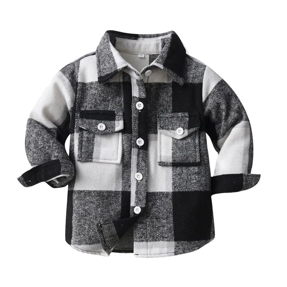BXINGOHAI Kids Flannel Shirt Jacket Plaid Lapel Long Sleeve Button Shirts Toddler Baby Boys Girls Cute Casual Fall Coat Outwear Black,110