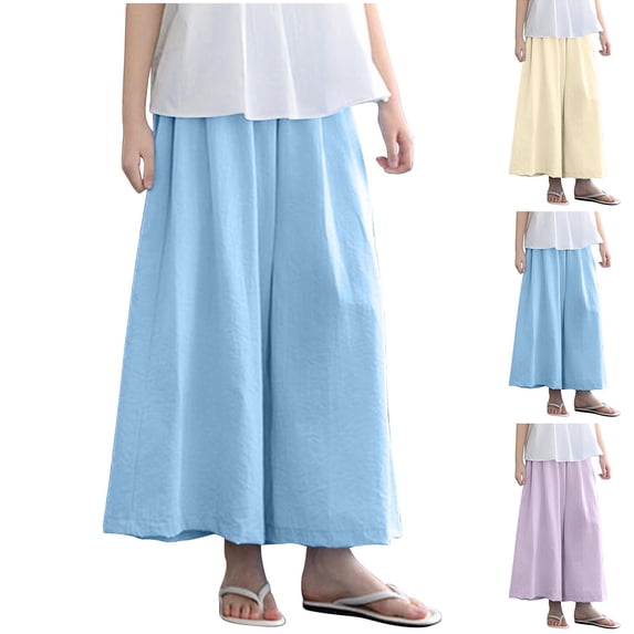 BXINGOHAI Kids Girls High Waist Wide Leg School Uniform Pants White 14 Years