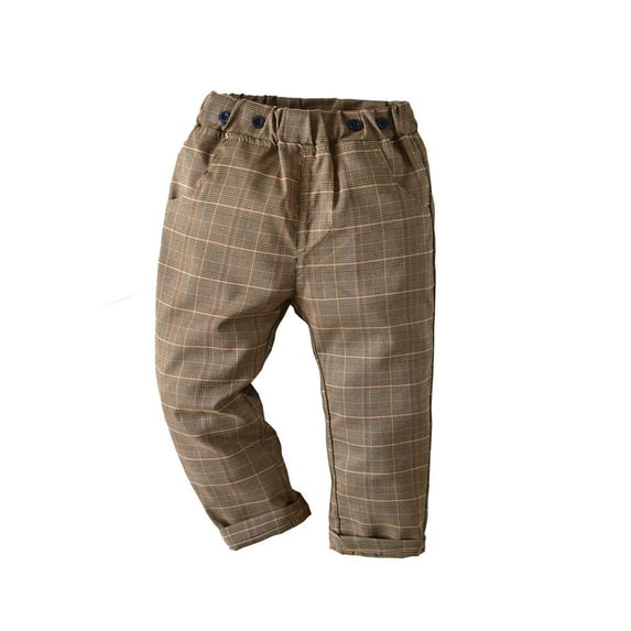 BXINGOHAI Kids Stripe Dress Pants Boys Flat Front Dress Pants School Trousers Fashion Comfy Performance Pants With Button Brown,2 Years