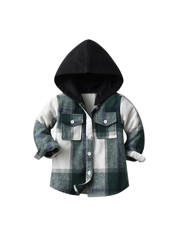 Kids Toddler Cotton Shirt Jacket Hoodies Plaid Long Sleeve Lapel Button Down Shacket Baby Boys Girls Fall Spring Shirt Coat Outwear Today Black,9-12 Months