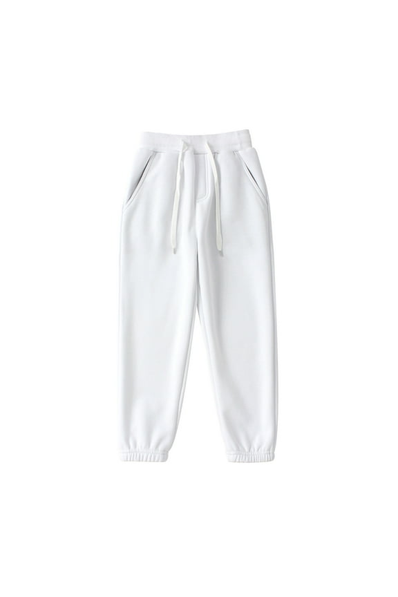 Kids Unisex Fleece Sweatpant Casual Drawstring Jogger Pants Elastic Waist Athletic Sweatpants Fall Winter for Boys Or Girls With Pockets White,8 Years