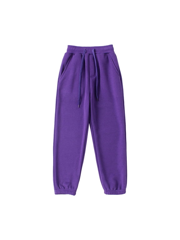 Kids Unisex Fleece Sweatpant Casual Drawstring Jogger Pants Elastic Waist Athletic Sweatpants Fall Winter for Boys Or Girls With Pockets Purple,5 Years