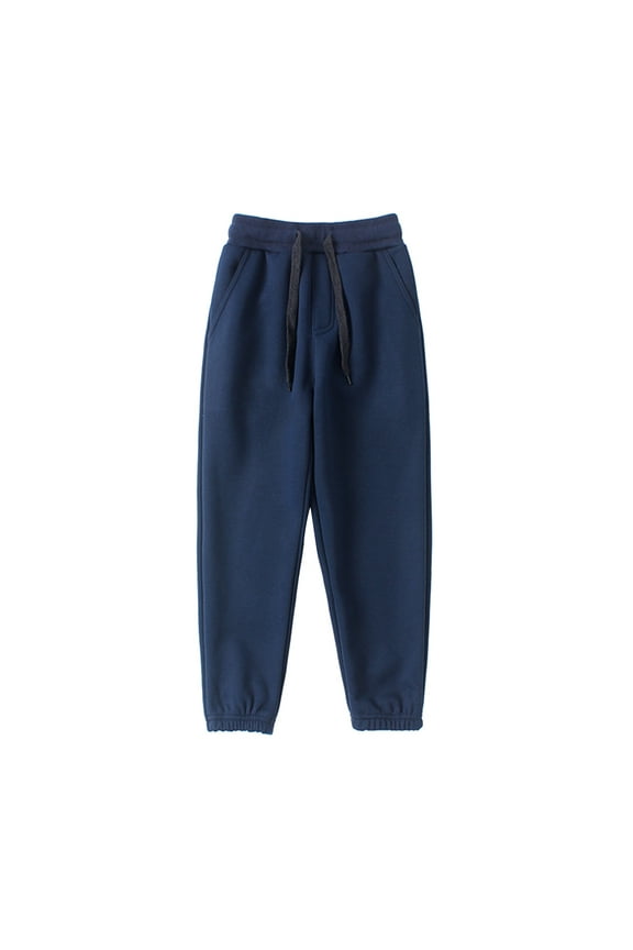Kids Unisex Fleece Sweatpant Casual Drawstring Jogger Pants Elastic Waist Athletic Sweatpants Fall Winter for Boys Or Girls With Pockets Navy,8 Years
