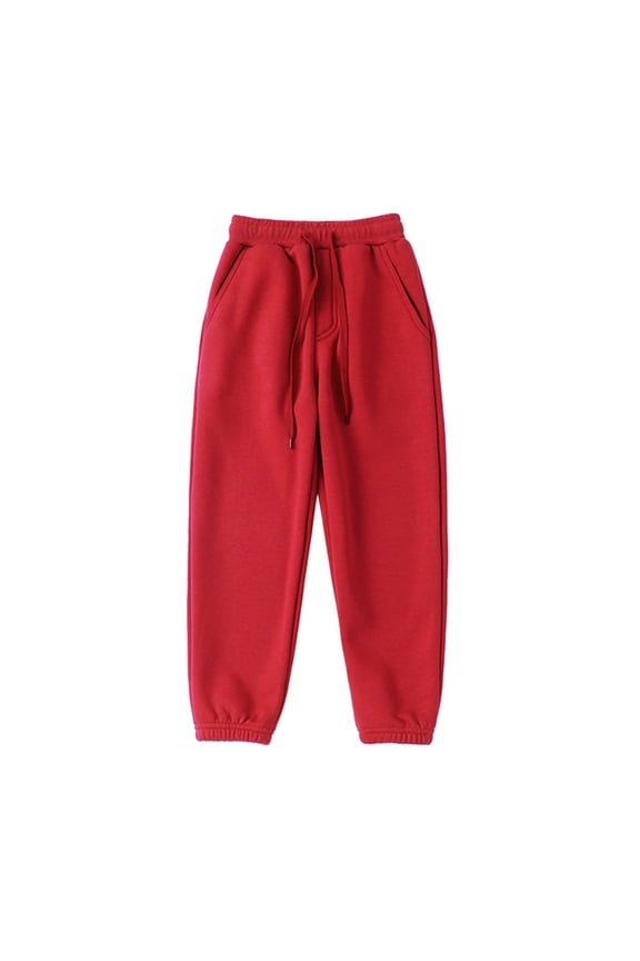 Kids Unisex Fleece Sweatpant Casual Drawstring Jogger Pants Elastic Waist Athletic Sweatpants Fall Winter for Boys Or Girls With Pockets Red,4 Years