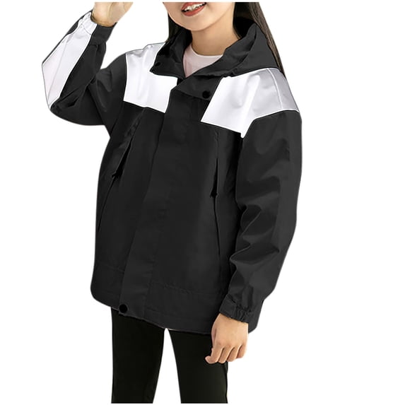 BXINGOHAI Kids Waterproof Hoodies Jacket Boys Girls Casual Long Sleeve Hooded Coat Full Zip Jacket Fashion School Daily Outwear With Button Black,10 Years