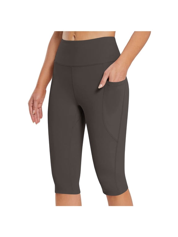 Knee Length Capri Leggings for Women With Pockets High Waisted Casual Summer Yoga Workout Exercise Pants Under 10 Dark Gray,XXL