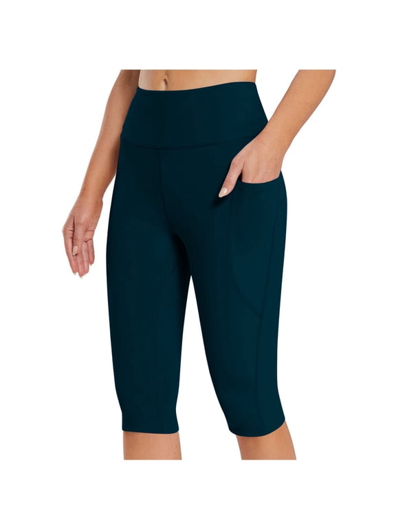 Knee Length Capri Leggings for Women With Pockets High Waisted Casual Summer Yoga Workout Exercise Pants Under 10 Navy,XXL