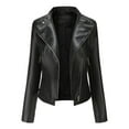 thumbnail image 1 of BXINGOHAI Leather Jacket for Women Slim Fit Lapel Neck Jackets Motorcycle Long Sleeve Zipper Jackets Outdoor Streetwear Outwear Black,XL, 1 of 4