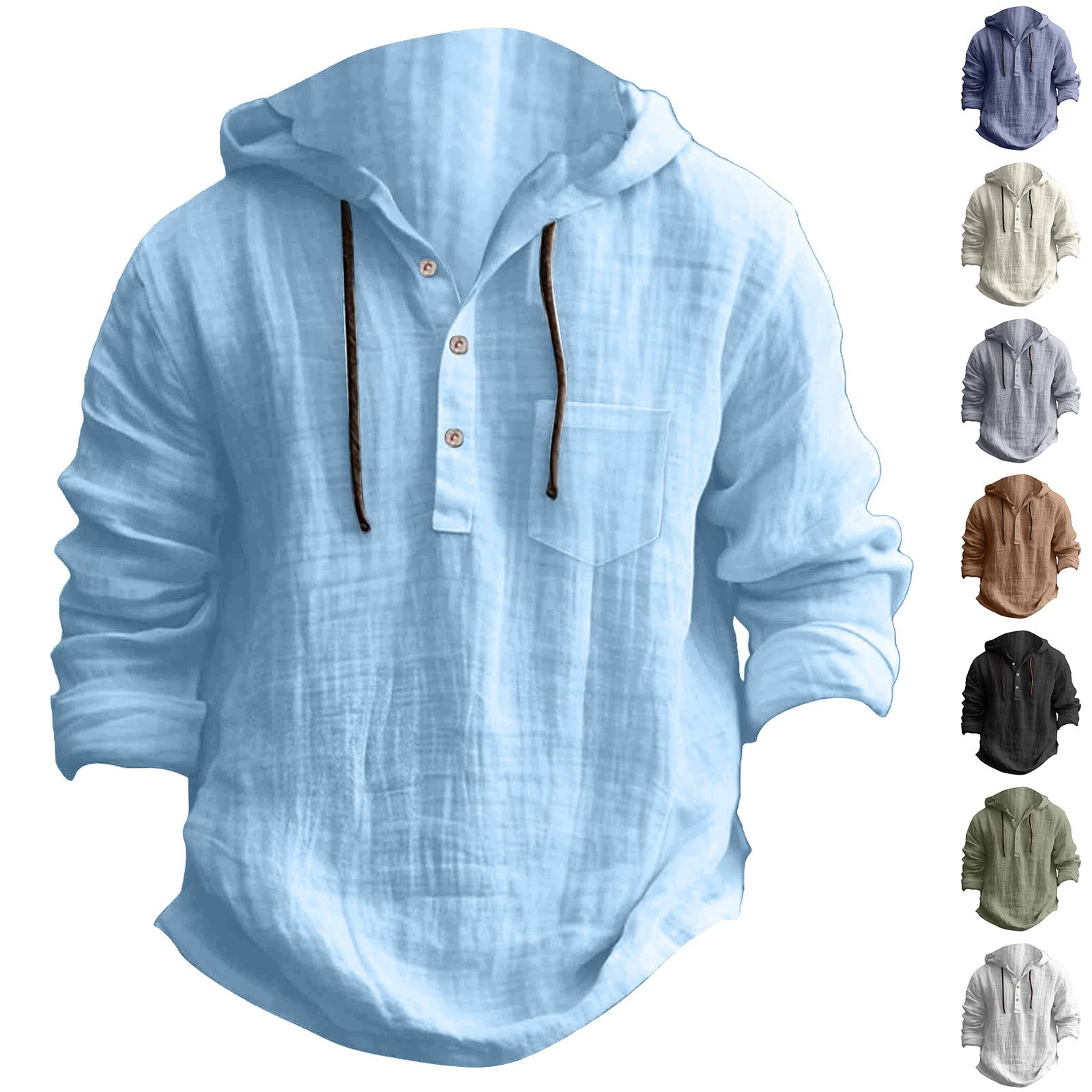 BXINGOHAI Linen Hoodie Men Lightweight Long Sleeve Button Down Shirts ...