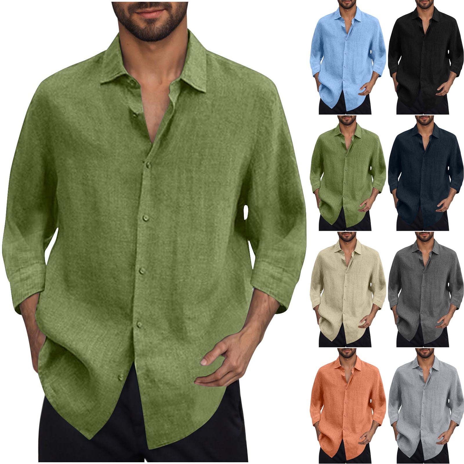 BXINGOHAI Linen Mens Dress Shirts Long Sleeve Linen Dress Shirts for ...