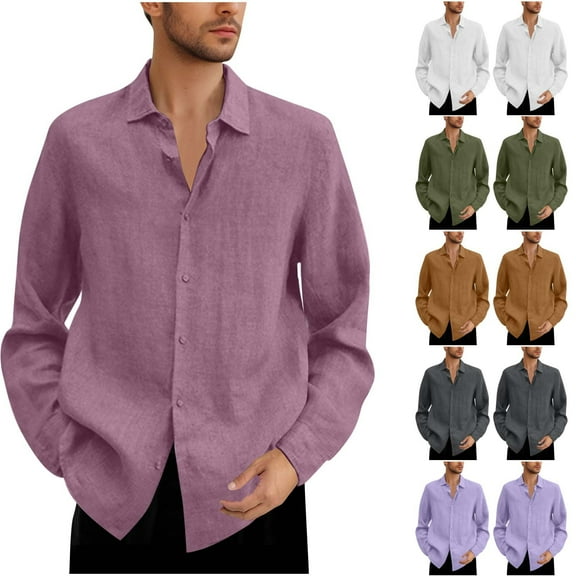 BXINGOHAI Linen Mens Dress Shirts Long Sleeve Linen Dress Shirts for Men Casual Linen Shirts for Men Button Down Shirt Khaki 4XL