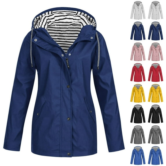 BXINGOHAI Long Rain Jacket for Women Waterproof Rain Coat with Hood Outdoor Light Raincoats Windbreaker Dark Blue 2XL
