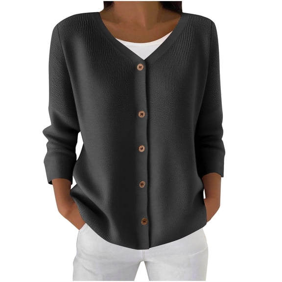 BXINGOHAI Long Sleeve Crewneck Button Down Womens Sweaters Fall Open Front Chunky Cardigan Sweaters for Women Black S