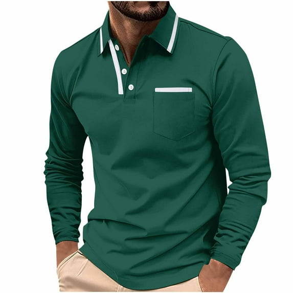 BXINGOHAI Long Sleeve Henley Shirts for Men Casual Waffle Fashion Pullover Button T-Shirt with Pocket Green,M