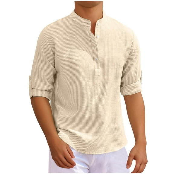 BXINGOHAI Long Sleeve Henley Shirts for Men Casual Waffle Fashion Pullover Solid Stand Collar T-Shirt Green,XXXL