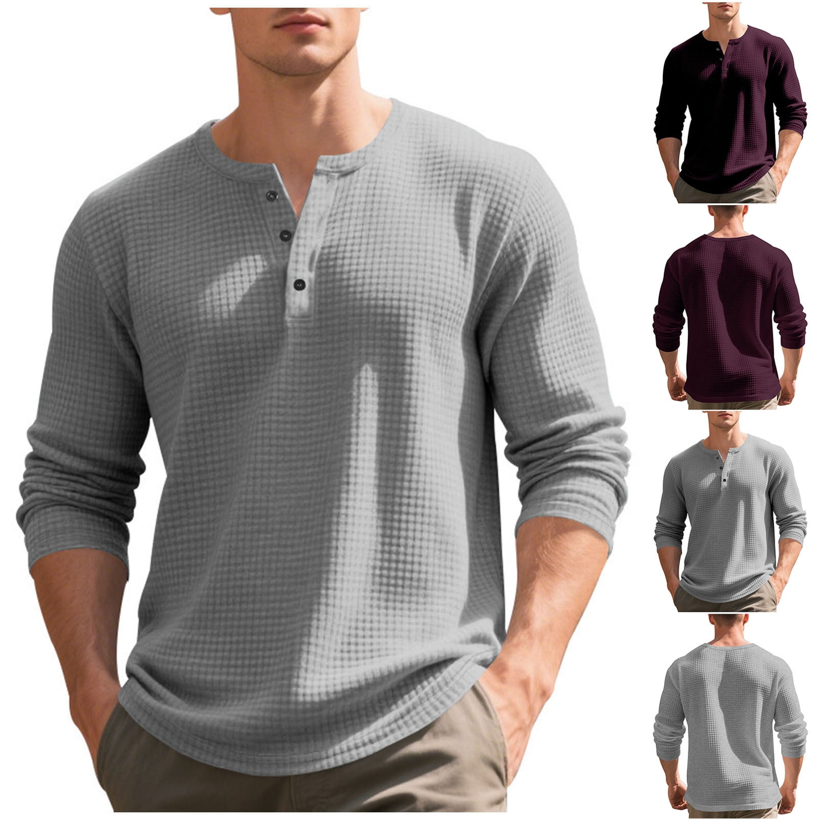 BXINGOHAI Long Sleeve Henley Shirts for Men Casual Waffle Thermal