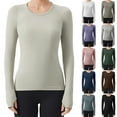 thumbnail image 1 of BXINGOHAI Long Sleeve Shirts for Women Soft Crew Neck Fall Basic Tight Tops Fitted Casual Going Out T-Shirts Green M, 1 of 5