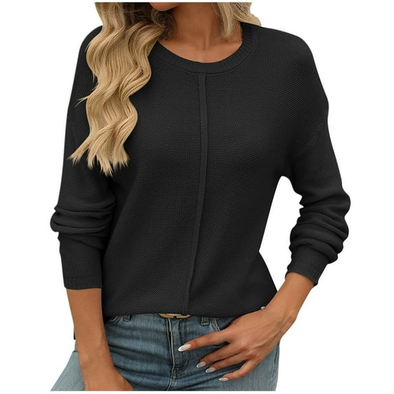 BXINGOHAI Long Sleeve Sweaters for Women Crewneck Pullover Shirts Fashion Solid Sweater Soft Loose Tops Sale Black,S