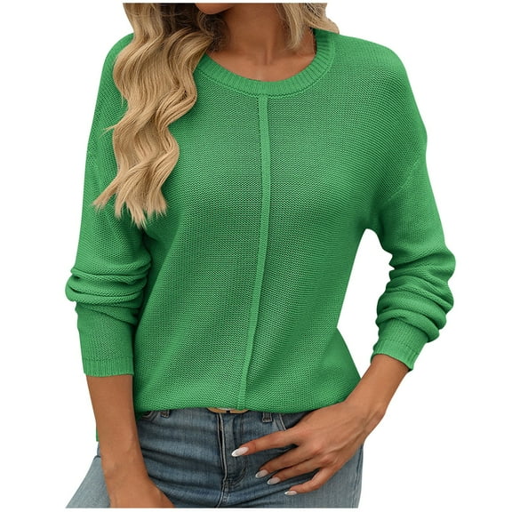 BXINGOHAI Long Sleeve Sweaters for Women Crewneck Pullover Shirts Fashion Solid Sweater Soft Loose Tops Green,M