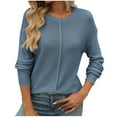 thumbnail image 1 of BXINGOHAI Long Sleeve Sweaters for Women Crewneck Pullover Shirts Fashion Solid Sweater Soft Loose Tops Navy,M, 1 of 5
