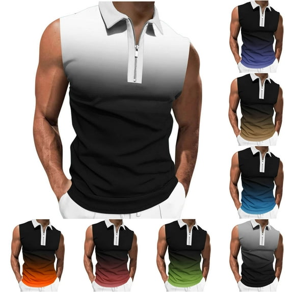 BXINGOHAI Men Casual Fashion Gradation Printing Pullover Turndown Sports Tank Today Sales Watermelon Red,L