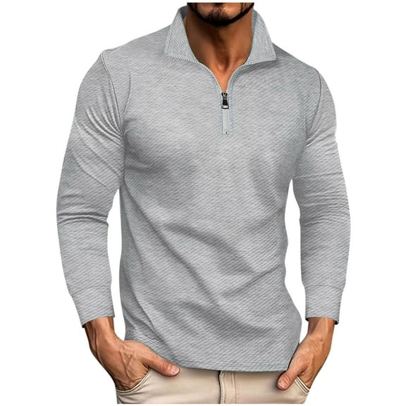 BXINGOHAI Men Casual Fashion Stand Collar sweatshirts fleece lined Zipper Pullover Long Sleeve Tops Sweatshirt Gray,S