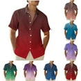 thumbnail image 1 of BXINGOHAI Men Casual Fashion Turndown Collar Gradient Print Short Sleeve Button Shirt Tops Blouse Today Purple,XL, 1 of 5