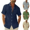 thumbnail image 1 of BXINGOHAI Men Casual Solid Turndown Short Sleeve Button Closure Shirt Hawaii Blouse Navy,2XL, 1 of 6