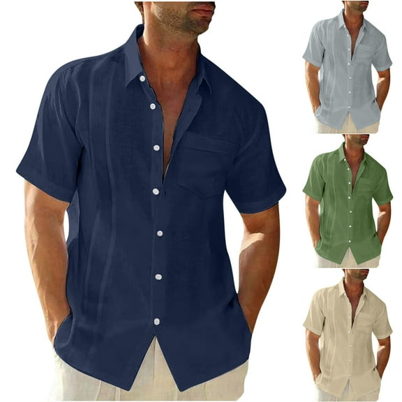 BXINGOHAI Men Casual Solid Turndown Short Sleeve Button Closure Shirt Hawaii Blouse Today Gray,2XL